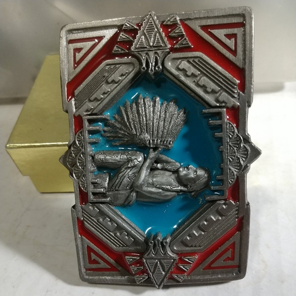 🌋Indian Belt Buckle Fine Pewter 1990 Made In The USA # 1483 by C& J Inc. - Picture 6 of 9